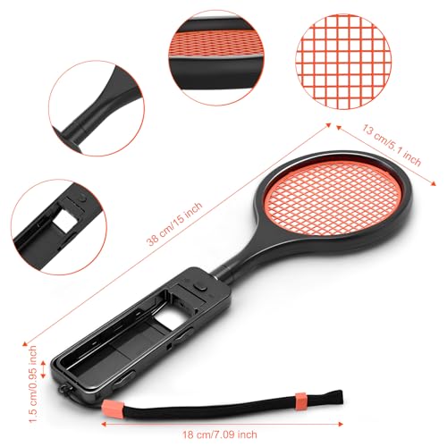 Tendak Tennis Racket for Nintendo Switch&Switch OLED Joy-Con, Grip Sports Game Accessories for Mario Tennis Aces Game with 12 in 1 Game Card Case (2 Pack, Black)