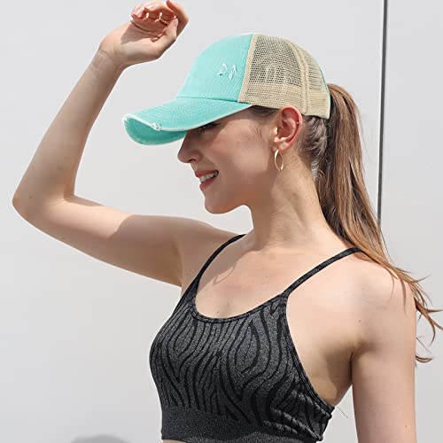 Image of HH HOFNEN Ponytail Hat for Women Washed Distressed Baseball Cap Ponycaps