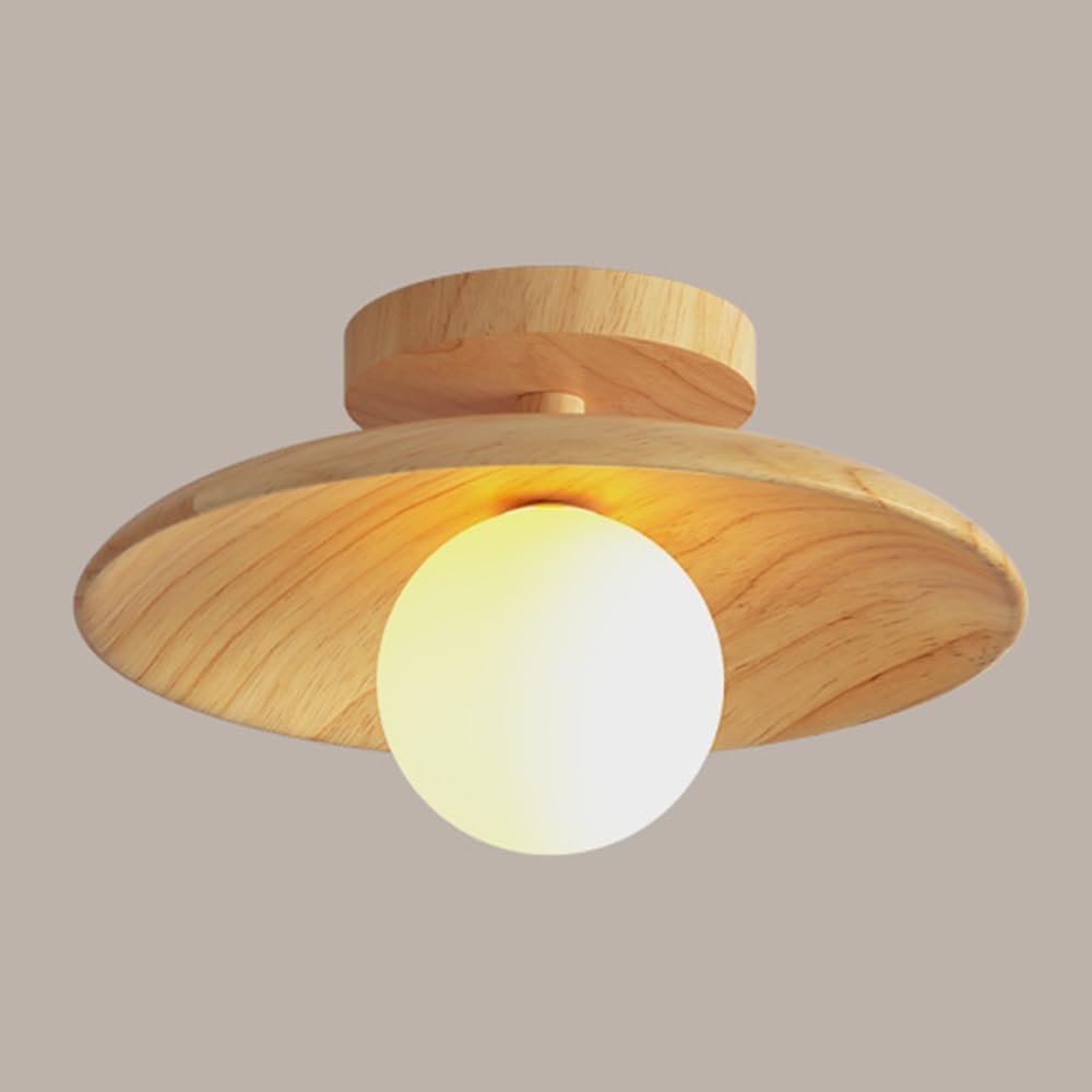 Okrągła Sufitowa Nordic Wood Do Korytarza, Do Przejścia W Stylu Japońskim, Sufitowa Z Kloszem W Kształcie Kuli, Półpłaska Drewniana Sufitowa/28 Cm