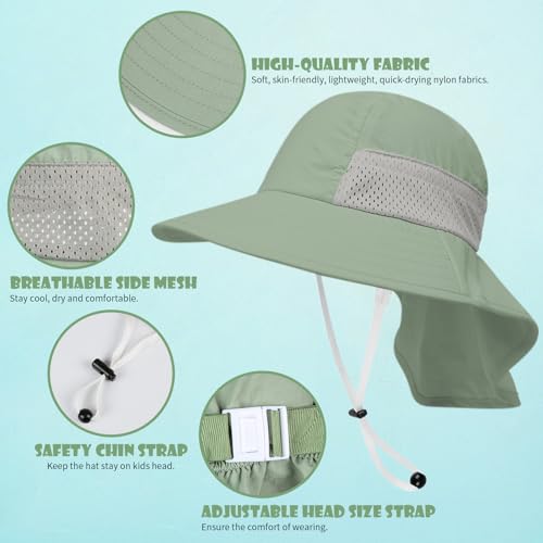 Image of Toddler Baby Sun Hat Kids Summer Beach Essentials Adjustable Beach Hats with Bucket Wide Brim for Boys Girls Age 0-14 Years