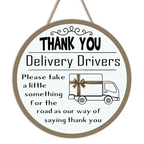 Bolisom Thank You Delivery Drivers Front Door Sign Snack Station Wood Plaque Hanger Outdoor Garden Package Mail Box Home Decor Farmhouse Appreciation Wooden Wreath Office Shop Wall Decoration