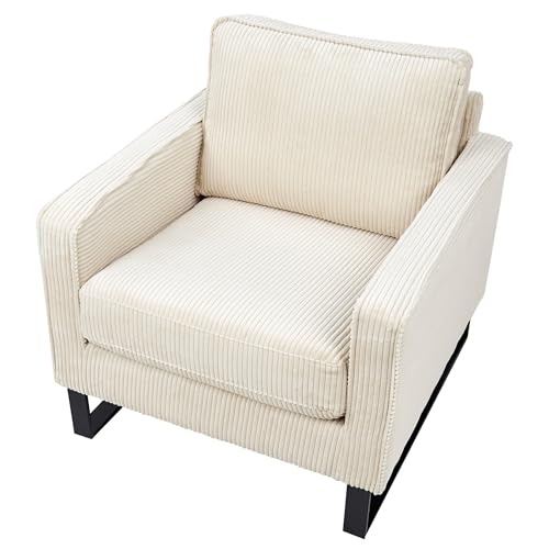 Beliani Retro Sessel Cord Hellbeige mit Armlehnen Schwarze Füße aus Edelstahl Vind