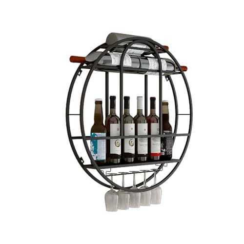 Support mural pour bouteilles de vin en métal avec porte-verres intégré