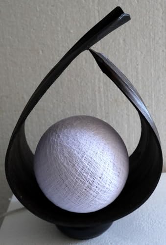 Marblechic - Lampada abatjour in foglia di cocco chiusa marrone naturale palla di cotone a sfera bianca con base cm 25x13x32h