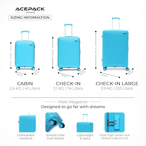 Image of ACEPACK by Verage Megatron Hard Side Polypropylene Luggage Large Check in 103L | Lightweight Unbreakable Suitcase Set with 360 Silent Spinner Wheels, Number Lock & Telescopic Handle