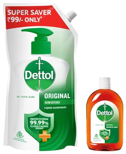 Image of Dettol Antiseptic Liquid for First Aid, Surface Disinfection and Personal Hygiene, 250ml & Dettol Liquid Handwash Refill - 675ml | Germ Defence Formula | 10x Better Germ Protection
