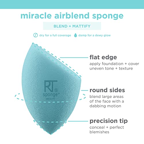 Real Techniques Miracle Airblend Sponge, Matte Makeup Blending Sponge, For Liquid, Cream, & Powder Products, Offers Medium To Full Coverage, Foundation Sponge, Latex-Free Foam, 1 Count #TOP3