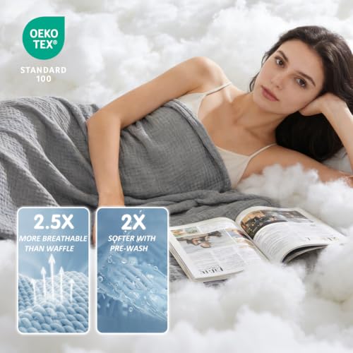 Image of EMME Muslin Cotton Blanket Adults Heather Grey Super King 120 inchx94 inch