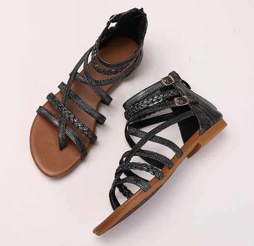 Women's Summer Strappy Flat Sandals Casual Gladiator Shoes Open Toe Sparkly Crossover Straps Dressy Fisherman Thong Sandals for Walking Beach Vacation3