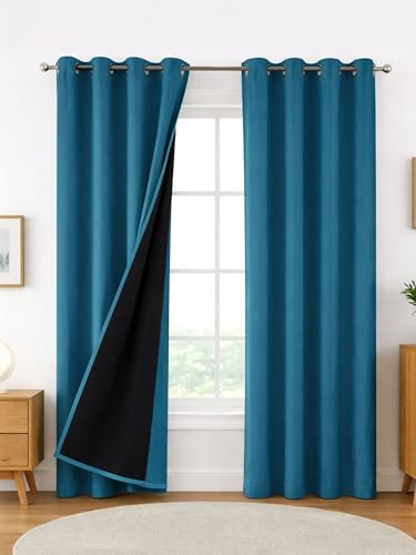 Image of 100% Blackout Curtains for Window- 4 Feet (Pack of 1) | Black Back Coated Fabric |Heat & Noise Insulation | Eyelet Curtains for Living Room & Bedroom |Sea Teal
