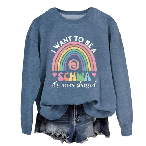 Grammar Teacher Sweatshirt Women I Want to Be a Schwa Graphic Long Sleeve Shirt English Teacher Crewneck Pullover Top2