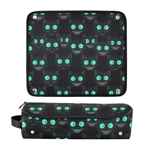 Estuche de viaje 2 en 1 para rizadores y planchas con tapete resistente al calor y cremallera con accesorios removibles para herramientas de peinado, diseño caras de gato negro miniatura 3