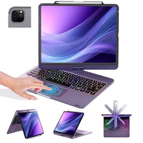 BABG Keyboard Case for iPad Air 13 inch(M3/M2)&iPad Pro 13(M5/M4),iPad Pro 12.9(6th/5th /4th/3rd Gen) Case with Keyboard,360° Rotatable,Toupad,Backlits,Pencil Charging-Midnight Purple