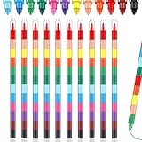 INGJIA 10 Pcs Pastelli per Bambini impilabili, Pastelli a cera 12 colori assemblabili e deformabili, ideali come cancelleria creativa o gadget bambini
