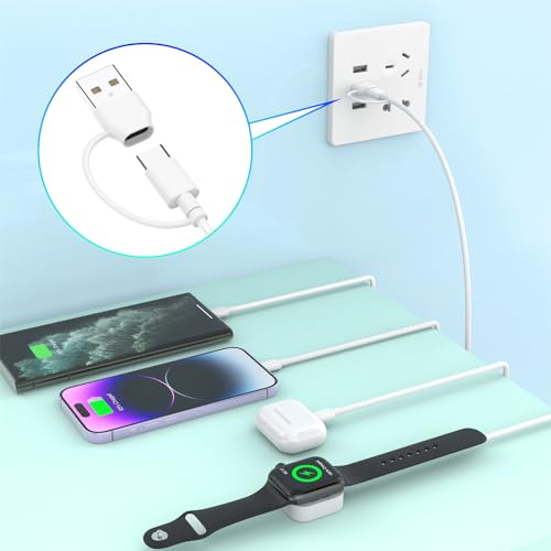 Image of 6in1 Multi Charging Cable 10FT, Magnetic Charger for Apple Watch Ultra /SE /11 /10 /9 /8 /7 /6 /5 /4 /3 /2 /1, Multiple Charger Cord for iPhone 15 /14 /13 /12 /11 /Galaxy /Pixel, White USB A /C Universal Travel Charger