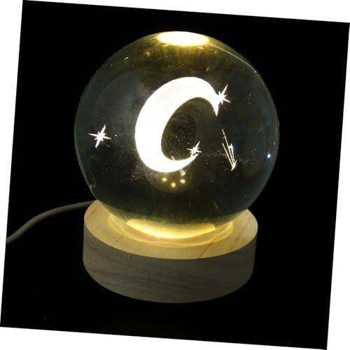 Holibanna Moon Lamp Stand Wooden Illuminated Base Night Light with 3D Crystal Ball USB Charging for Bedroom Decor