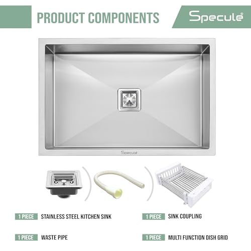 Image of Kitchen Sink (32X20X10) Inches| Heavy Duty Stainless Steel Sink | Undermount & Topmount Installation | Brushed Finish with Grid Drain | Compact Square Sink for Kitchen, Bar or Utility