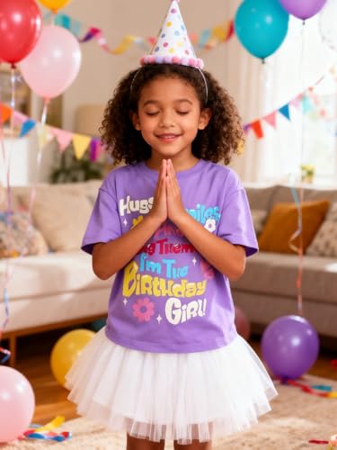 Image of WELAKEN Girls Soft T-Shirt with Curved Hem, Breathable Stretchy Rayon Crewneck Short Sleeve Tees, Kids Everyday Basic Top