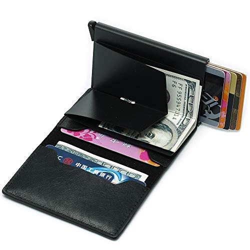 RFID Card Protector Blocking Auto Pop up Aluminum Leather Unisex High Capacity Card Holder3