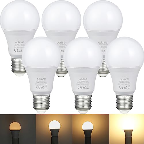 EDISHINE Ampoule LED E27 Dimmable, Blanc Chaud 2700K, 1000LM, 10W Équivalent 100W, Angle de Faisceau de 200°, A60 Ampoules Edison Culot à Vis pour Lustres Suspensions Lampes de Table, Lot de 6