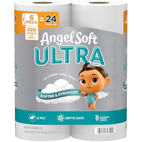 Angel Soft Ultra Toilet Paper, 6 Mega Rolls = 24 Regular Rolls, 2 Ply