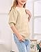 Batermoon Girls' Puff Short Sleeve Sweaters Crewneck Hollow Out Knit Pullover Tops Beige