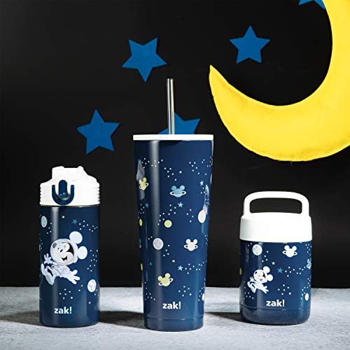 Image of Zak Designs Disney Mickey Mouse Vacuum Insulated Stainless Steel Travel Tumbler with Splash-Proof Lid, Includes Reusable Plastic Straw and Fits in Car Cup Holders (18 /8 SS, 25 oz, Space)