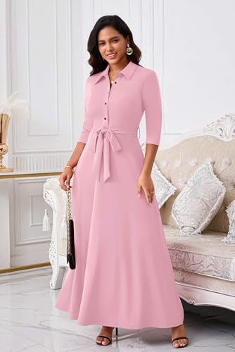 Image of Runwind Women Church Maxi Dresses 3 /4 Sleeve Button Down Print Casual Office Dress African