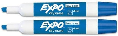 Expo Marcadores de borrado en seco con punta de cincel de bajo olor, azul, 2 marcadores por pedido (80003) Nuevo
