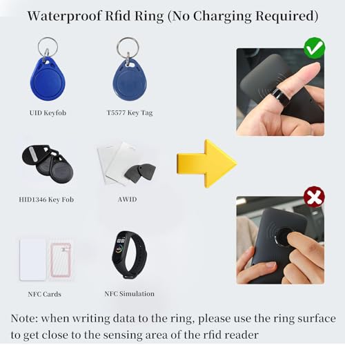 Image of RFID Rewritable Ring Dual Frequency in One Ring Clone 125KHz T5577&13.56MHz CUID Access Key Cards Ceramic Smart Finger Ring Wear for Men or Women (Black, US#13)