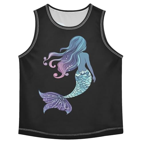 Boys Tank Top Shirts Mermaid Tail Gradient Sleeveless T-Shirts Crew Neck for Kids Clothing Children