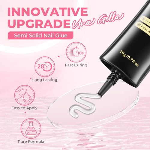 Image of UNA GELLA Super Strong Nail Glue for Press On Nails: 20g, Solid Gel Nail Glue No Lamp Need, Fast-Curing, Long Lasting Hold, DIY Home Salon for Press On False Acrylic Nails No U /V Cure