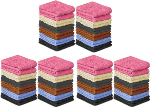 Image of QUBA LINEN 100% Cotton Washcloth Set 72 Packs - Soft, Absorbent Face Towels for Bathroom & Gym Use - Reusable, Durable & Machine Washable Wash Cloths - Multi-Color, 12x12 Inches