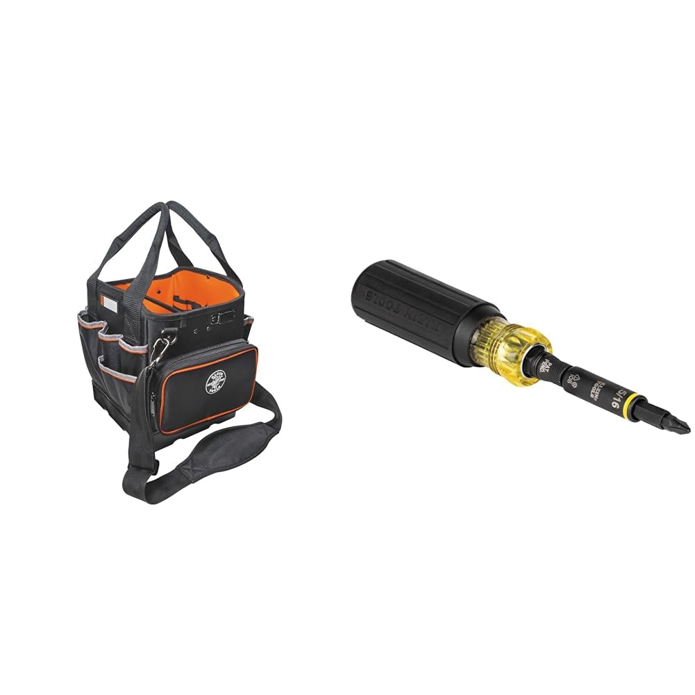 Klein Tools 5541610-14 Tool Bag with Shoulder Strap Has 40 Pockets for Tool Storage and Orange Interior 32500HD