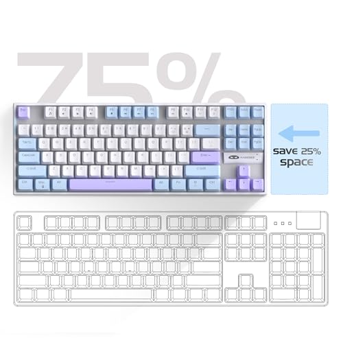 MageGee 75% Mechanical Gaming Keyboard with Red Switch, LED Blue Backlit, 87 Keys Compact TKL Wired Keyboards for Windows Laptop PC Gamer - White/Blue - Image 4