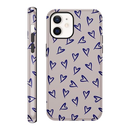 Yirlbey 2 in 1 Coque pour iPhone 12 Pro / 12 6,1", Aesthetic Summer Coeur Motif Dessin Étui Silicone Fine TPU pour Femmes Filles Antichoc Housse Protection Cover, Anti-Rayures Bumper Case