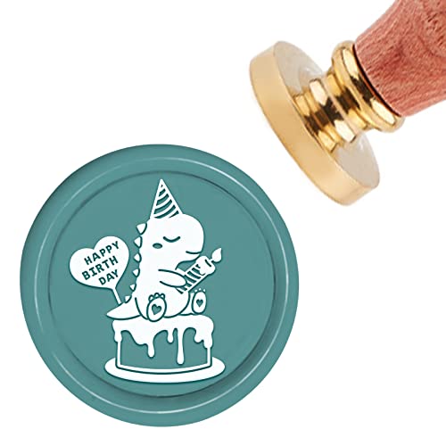 CRASPIRE Happy Birthday Wax Seal Stamp Dinosaur Vintage Sealing Wax Stamps Animal 30mm Removable Brass Head Sealing Stamp with Wooden Handle for Wedding Invitations Graduation Envelope Christmas