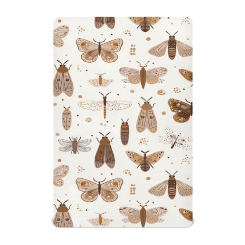 Image of Butterflies Bugs Vintage Cute Crib Sheets Soft Breathable Fitted Baby Crib Sheets Mattress Cover for Girls Boys, 52 inch x 28 inch x 9 inch
