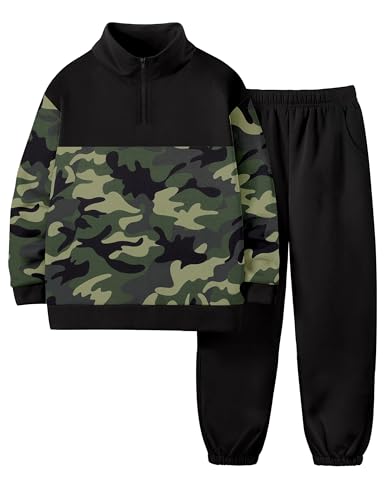 Boys Clothes Camouflage Long Sleeve Quarter-zip Sweatshirts And Sweatpants 2 Piece Fall Outfits 6-12T