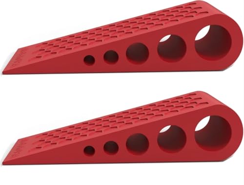 Image of Door Stoppers for Bottom of Door Premium Floor Rubber Door Stop Wedge Made in USA Heavy Duty Honeycomb Design for Carpet, Tile, Ideal for Home, School, Commercial,Red 2-PK