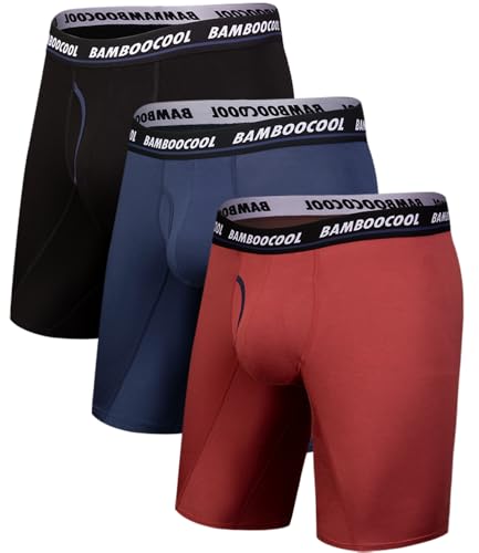BAMBOO COOL Mens Long Boxer Briefs Performance Long Leg Sports Boxer Brief Underwear MultiPack