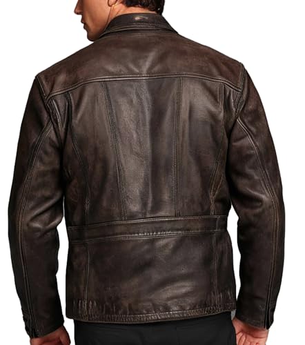 Mens Brown Shirt Collar Casual Distressed Leather Vintage Motorcycle Leather Jacket3