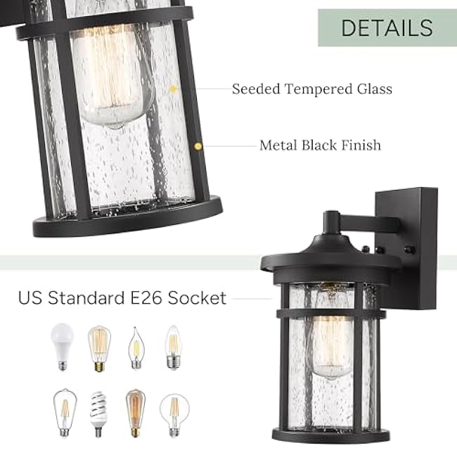 Outdoor Wall Sconces, Exterior Lantern Lighting Fixture, Mounted Lights for Patio, Porch, Garden, Balcony (Black, 12 H-2Pack)