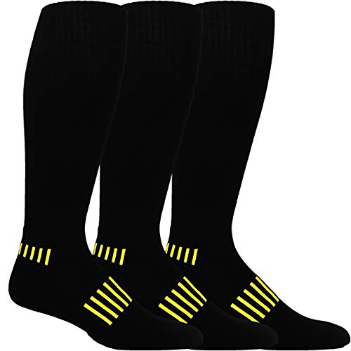 3-Pack Black with Yellow Standard Athletic Knee-High Soccer Socks