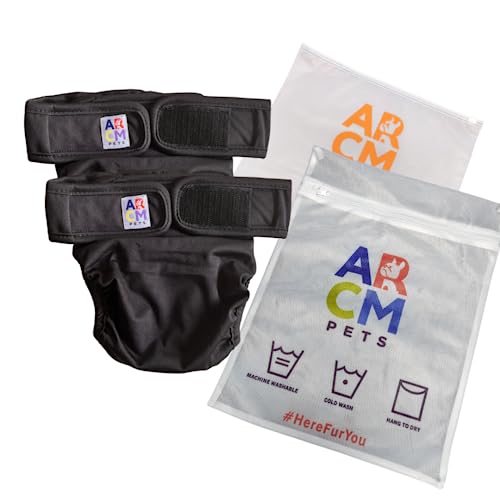 ARCM PETS No Tail Hole Washable Pet Diapers, Dog Diapers Female & Baby Goat Diapers-Ultra Absorbent, Premium Doggie Diapers & Adjustable Waist Diapers for Small Dogs (Little Black Dress)