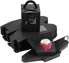 Auch 50 PCS Black Cupcake Boxes, Single Cupcake Carrier with Window Insert and Handle Pastry Containers Muffins Cupcake Carriers for Bakery Wrapping Party Favor Packing