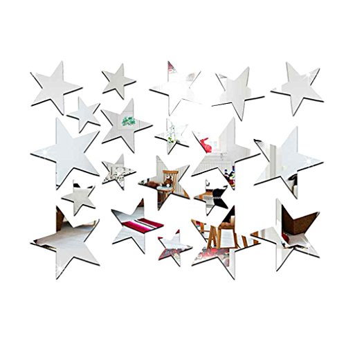 Masterein 20 pcs / set Star Forme Miroir Autocollants 3D Acrylique Étoiles Miroir Décalques BRICOLAGE Décoration de La Maison Papier Peint argent