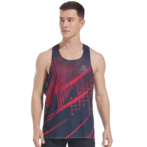 Sanken Mens Seamless Running Tank Tops Ultra Lightweight Marathon Singlets Breathable Race Vests Quick Dry Sleeveless Shirt (US Alpha Large Regular Regular Black)