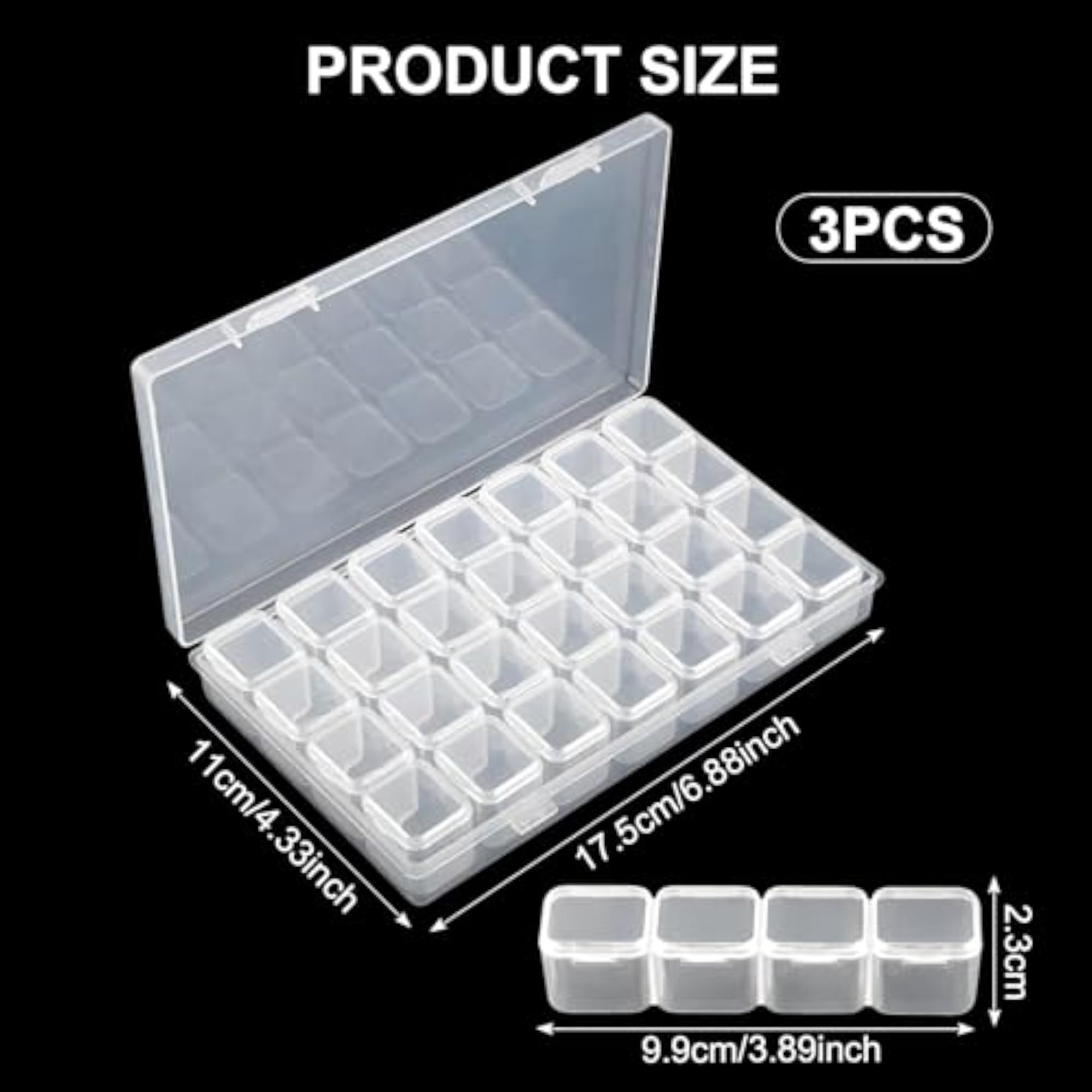 3Pcs Diamond Embroidery Box, Clear Bead Plastic Storage Containers