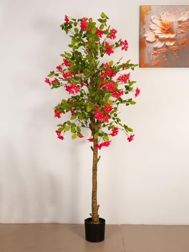 Image of ARICK DECOR 6.5Ft .Artificial Bougainvillea Flowers Tree in Pot, 6.5ft Realistic Faux Pink Silk Flower Plant, Peacock Shaped Extra Large Floor Decor for Home, Office & Balcony